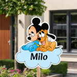 Geboortebord | Mickey Mouse en Pluto op wolk - Afbeelding 8