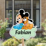 Geboortebord | Mickey Mouse en Pluto op wolk - Afbeelding 6