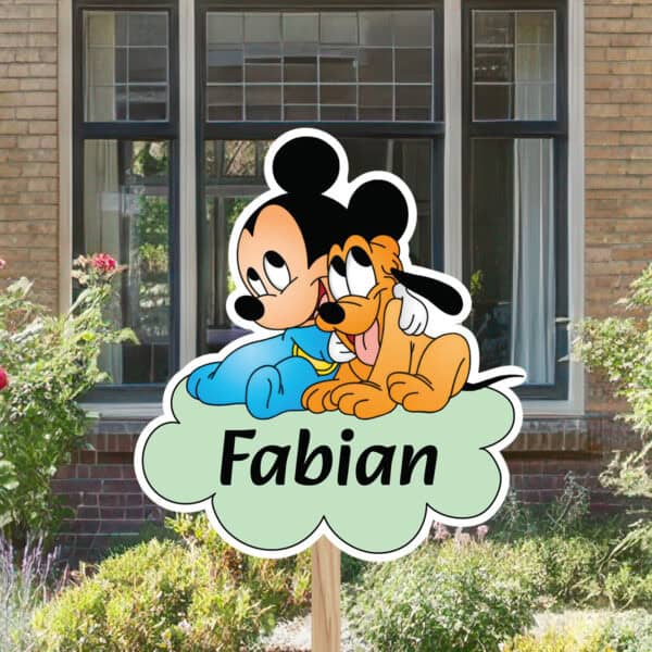Geboortebord | Mickey Mouse en Pluto op wolk - Afbeelding 6