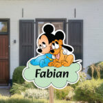 Geboortebord | Mickey Mouse en Pluto op wolk - Afbeelding 3