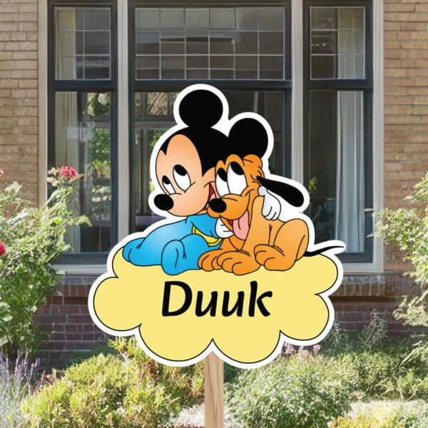 Geboortebord | Mickey Mouse en Pluto op wolk - Afbeelding 7