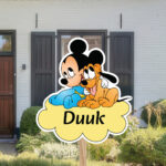 Geboortebord | Mickey Mouse en Pluto op wolk - Afbeelding 4