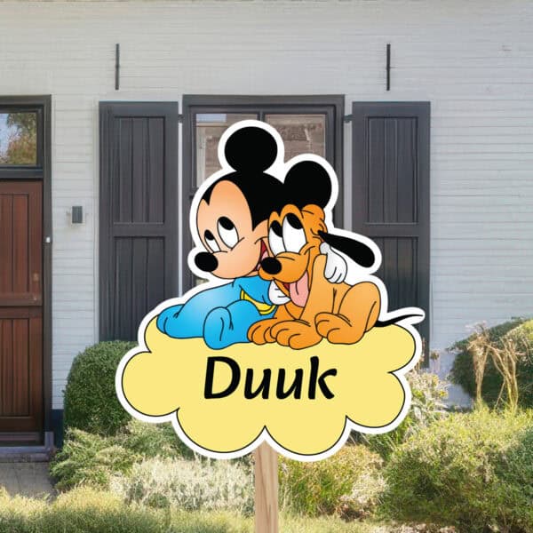 Geboortebord | Mickey Mouse en Pluto op wolk - Afbeelding 4