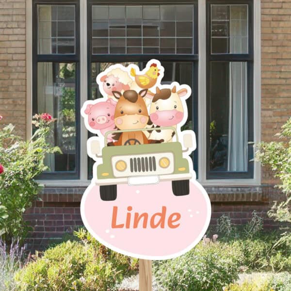 Geboortebord | Boerderijdieren in jeep - Afbeelding 6