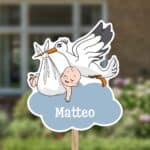 Geboortebord | Ooievaar met slapende baby