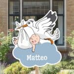 Geboortebord | Ooievaar met slapende baby - Afbeelding 5