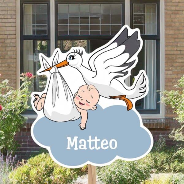 Geboortebord | Ooievaar met slapende baby - Afbeelding 5