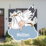 Geboortebord | Ooievaar met slapende baby - Afbeelding 2