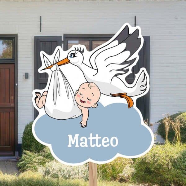 Geboortebord | Ooievaar met slapende baby - Afbeelding 2