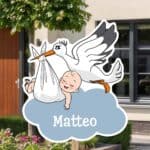 Geboortebord | Ooievaar met slapende baby - Afbeelding 8