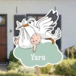 Geboortebord | Ooievaar met slapende baby - Afbeelding 3