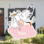 Geboortebord | Ooievaar met slapende baby - Afbeelding 4