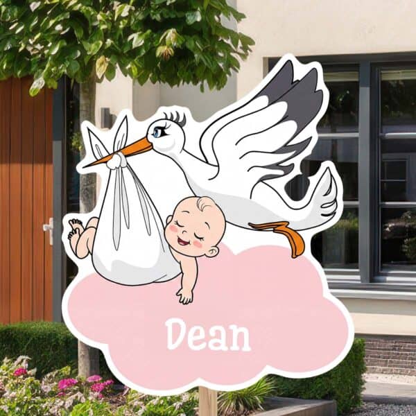 Geboortebord | Ooievaar met slapende baby - Afbeelding 10